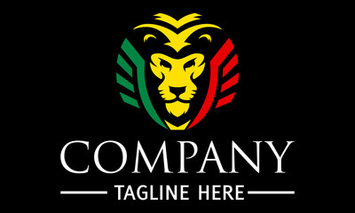 Green, Yellow and Red Color Luxury Lion Head Logo Design