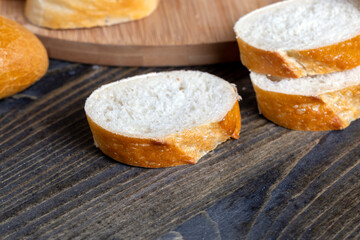 sliced baguette while cooking in the kitchen