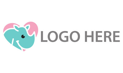 Pink and Tosca Color Love Care Rhino Logo Design