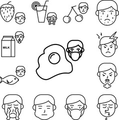 Egg, allergic face icon in a collection with other items