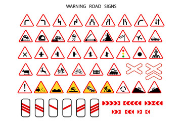 warning road signs. Vector illustration. Stock image. 