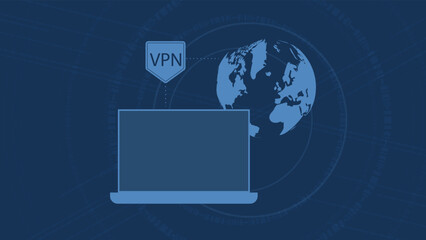 Virtual Private Network technology. Laptop and earth icon. VPN secure connection concept. Illustration vector.