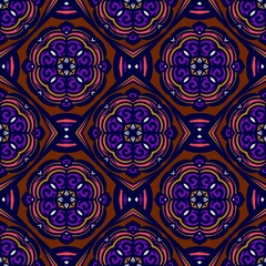 Retro geometric pattern in repeat. Fabric print. Damask style Seamless pattern background, mosaic ornament, vintage style. Design for prints on fabrics