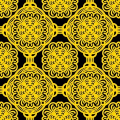 Retro geometric pattern in repeat. Fabric print. Damask style Seamless pattern background, mosaic ornament, vintage style. Design for prints on fabrics