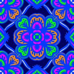 Seamless pattern flower with mandala, vintage decorative elements, vintage decorative elements illustration, Ethnic mandala with colorful tribal ornaments