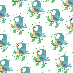 Seamless pattern with cute birds. Cute character. Design templates for invitations, posters, cards, pamphlets, textiles, fabrics for kids.