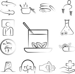 Green tea, Herbal tea icon in a collection with other items