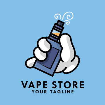 HAND IS HOLDING VAPE MOD CARTOON LOGO DESIGN
