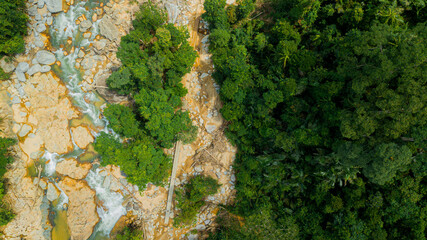 Aerial drone view of forest scenery in Hutan Lipur Belukar Bukit, Kuala Berang, Terengganu, Malaysia.