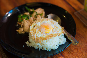 Chicken with egg fried rice spicy food