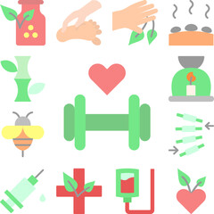 Gym dumbbell heart icon in a collection with other items