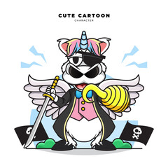 Cute cartoon character of unicorn is pirate