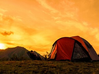 Tent at sunset 