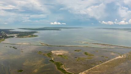 Aerial view of seascape with islands in the north of Sri Lanka.