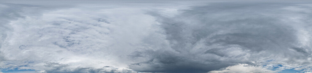 Blue sky hdri 360 panorama with white beautiful clouds. Seamless panorama with zenith for use in 3d graphics or game development as sky dome or edit drone shot for sky replacement