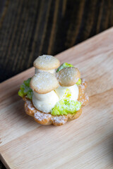 sweet dessert mushroom shaped cake in a tartlet