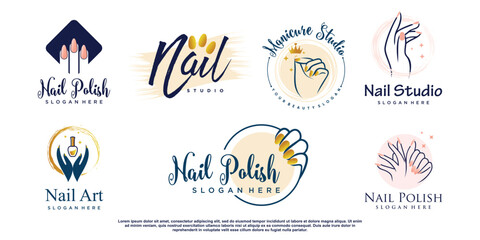 Nail polish icon logo design vector with creative abstract concept Premium Vector