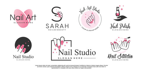 Nail salon icon logo design vector with creative unique style Premium Vector