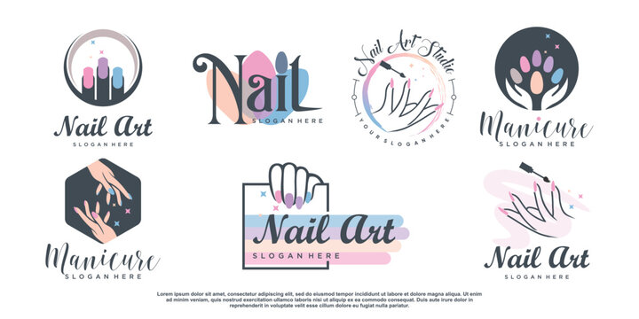Beauty nail logo design vector with creative element concept Premium Vector