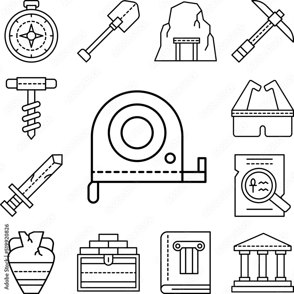 Poster measurement, tool icon in a collection with other items