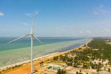 Wind generators turbines and wind farm mills. Wind power plant. Jaffna, Sri Lanka.