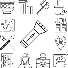 flashlight, tool icon in a collection with other items
