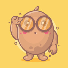 smart kiwi fruit character mascot with think expression isolated cartoon in flat style design