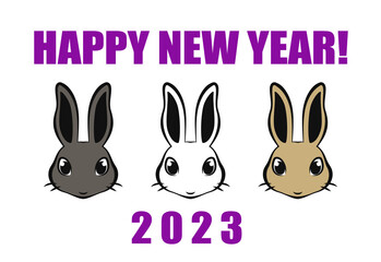 Fototapeta premium 2023年卯年 三匹のうさぎの顔の年賀状イラスト