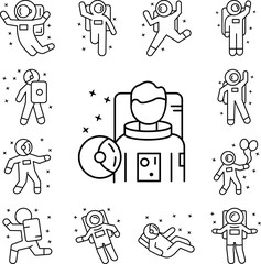 Astronaut, job, profession icon in a collection with other items