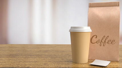 The coffee cup on wood table for hot drink concept 3d rendering