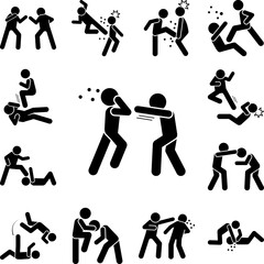 Karate men kick icon in a collection with other items