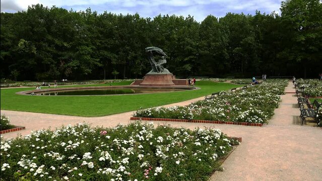Frederic Chopin Monument in Warsaw. Poland. 4K.