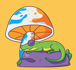 sunbathing lizard on rock. Isolated animal illustration. Flat Style Sticker Icon Premium vector