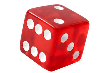 One single die used in the casino game of craps showing 2 on top isolated on white background with clipping path cutout concept for playing board games, lucky gamble and shooting dice - obrazy, fototapety, plakaty