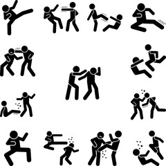 Men hit punch icon in a collection with other items