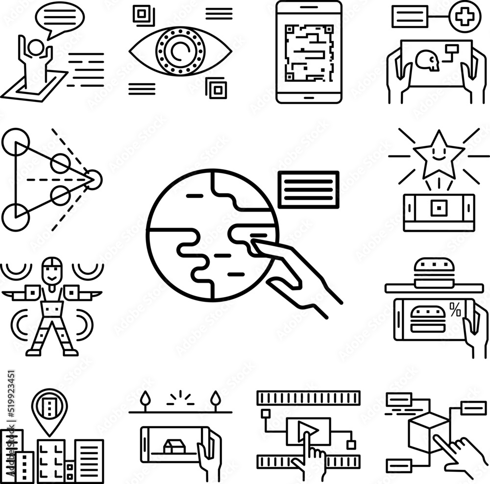 Poster augmented reality, technology, globe, spatial icon in a collection with other items