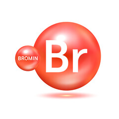 Bromine molecule models red. Natural gas. Ecology and biochemistry concept. Isolated spheres on white background. 3D Vector Illustration.