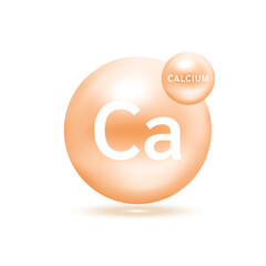 Calcium molecule models cream and chemical formulas scientific element. Natural gas. Ecology and biochemistry concept. Isolated spheres on white background. 3D Vector Illustration.