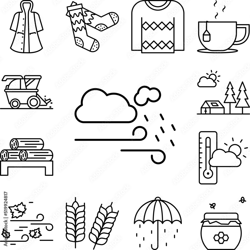 Poster rain icon in a collection with other items