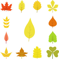 Autumn leave, yellow icon in a collection with other items