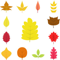 Autumn leave, yellow icon in a collection with other items