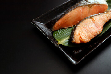 Baked salmon on the table

