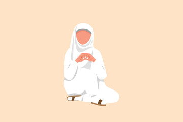 Business flat cartoon style drawing Arabic businesswoman sitting alone on the floor. Depressed manager losing job. Economic crisis. Disorder, sorrow, disappointment. Graphic design vector illustration