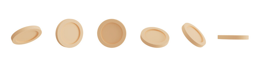 3D render Set of golden coin in different shape isolated on white background. Symbol of gold and wealth. 3d illustration
