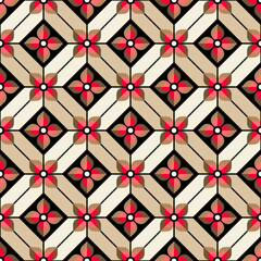 Retro geometrical flower with square pattern design.