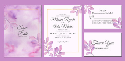 Manual painted of aesthetic leaves watercolor as wedding invitation.