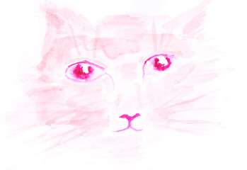 Watercolor, pink cat. Animal, pet Flower, art decoration, sketch. Illustration hand drawn modern