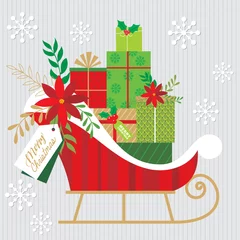 Fotobehang christmas card with christmas sleigh and gift boxes © Erwin