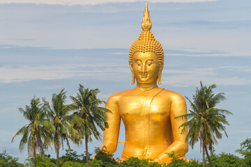 Golden big buddha statue at Wat Muang, Ang Thong Province, Thailand.