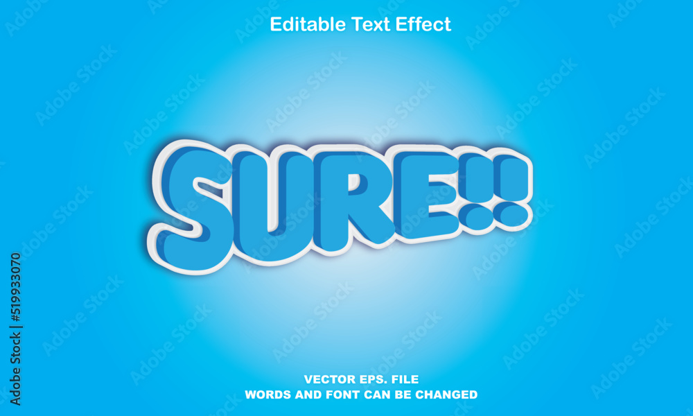 Aufkleber sure text effect, sure 3d editable vector text effect